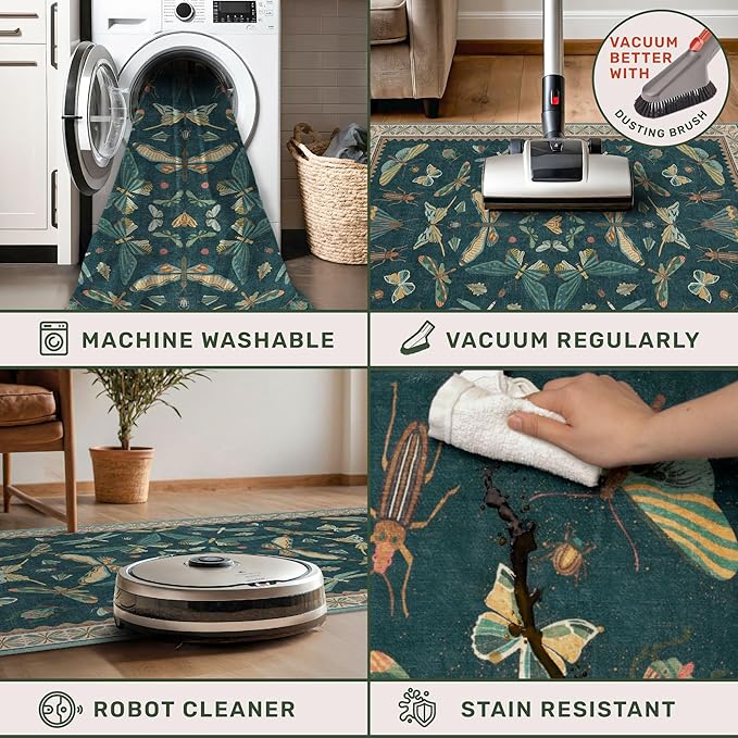 Insect Teal Green 5x7 Area Rug for Living Room - Image 4