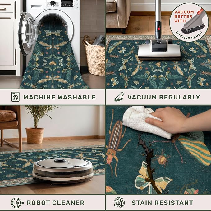 Green Boho Runner Rug 3x8, Foldable Washable Carpet - Image 5