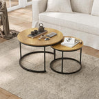 Smuxee Nesting Coffee Table Set of 2, 27.6" Round Coffee Table Wood Grain Top - Image 9