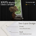 Ivory Beige White Pleated 100% Blackout Linen Curtains 90 Inches Long | Memory - Image 2