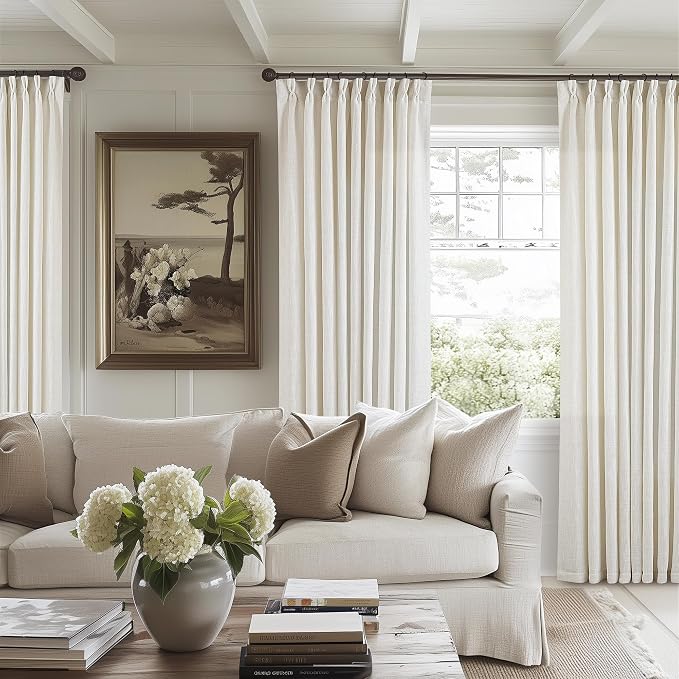 Natural Extra Wide 60 Inch Width Pinch Pleated 84 Inch Curtains | Thick Linen - Image 9