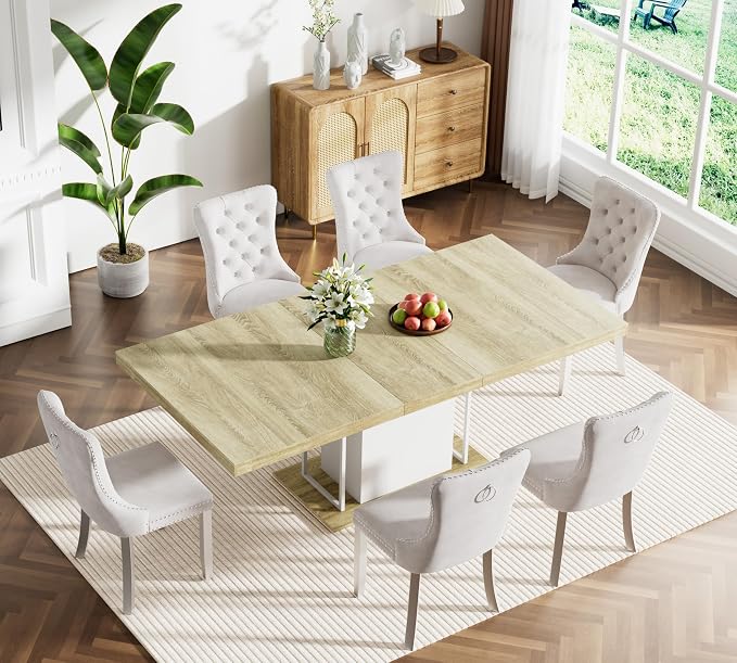 Henf 63"-79" Dining Table Set for 6, 7 Pieces Extendable Dining Table and 6 - Image 2