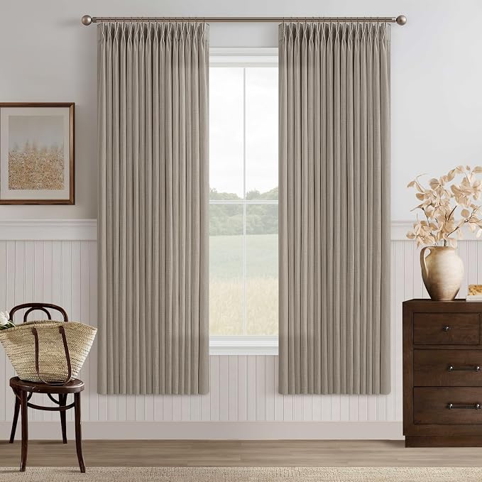 Burlywood Semi Sheer Burlap Pinch Pleated Curtains 72 Inches Long 2 Panels | by Twodrapes