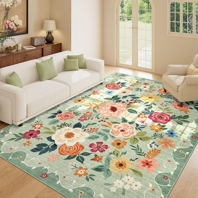 DUKINO 6x9 Area Rugs, Floral Washable Rug - Image 4