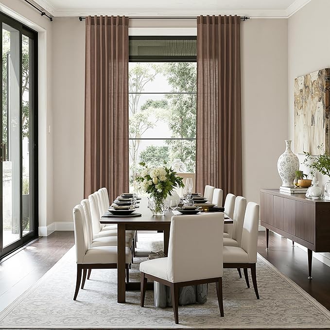 Caramel Brown Linen Curtains for Living Room 94 Inches Long Back Tab and Rod - Image 8