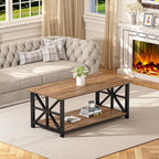 GreenForest Coffee Table with Round Corner, Farmhouse Center Table with 2-Tier - Image 9
