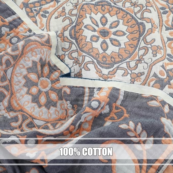 LUTBM Boho Throw Blanket for Bed 100% Cotton Ultra Soft Rustic Quilt Floral - Image 7