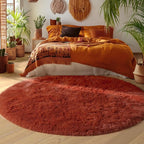 Amdrebio Terracotta Fluffy Round Area Rug 5Ft - Image 5