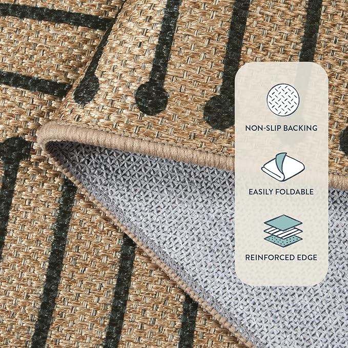 Lahome Tan Rug for Living Room, Geometric 8x10 Washable Nature Easy Jute Rug | - Image 5
