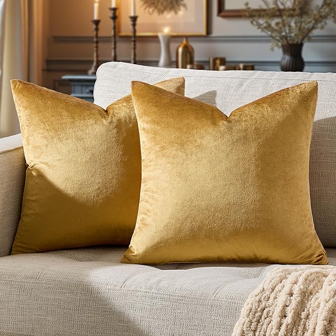 GIGIZAZA Golden Throw Pillow Covers 24x24 Decorative Velvet Cushion Covers Pack - Image 6