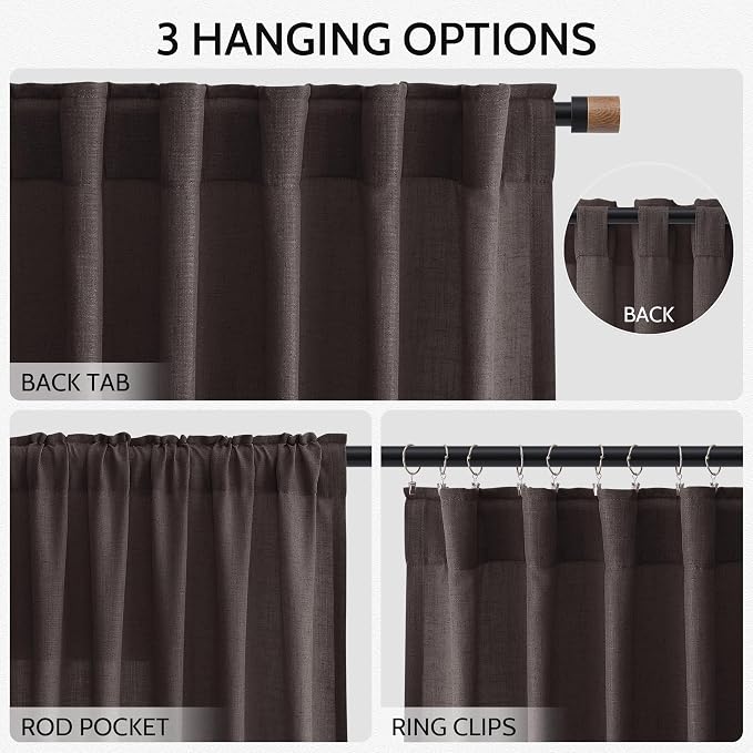 Cocoa Coffee Linen Curtains 84 Inch Length 2 Panels Set - Image 3