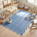 GarveeHome 4x6 Scalloped Washable Area Rug Blue Nursery Kids Bedroom Rug | Soft - Image 3