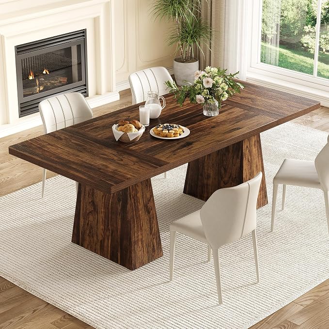 LITTLE TREE Dining Table for 4-6 People, Wooden Table, Rectangle Furniture by LITTLETREE