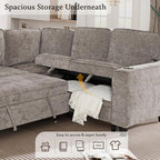 L-Shaped Sectional Couch with Storage and Pull Out Bed, Convertible Sofa Bed - Image 5