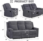 Betsy Furniture Soft Microfiber Manual Reclining Sofa Set, Sofa w/Dropdown Table - Image 2