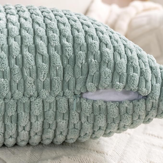 Set of 4 Aqua Decorative Throw Pillow Covers 12x20 Inch Corduroy Pillow Covers - Image 5