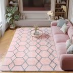 5x7 Area Rugs for Living Room Bedroom, Fluffy Pink and Grey Geometric Rug | by ONASAR