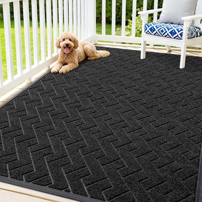 OLANLY Front Door Mat Outside 71x47, All-Season Absorbent Rubber Doormat | Black by OLANLY