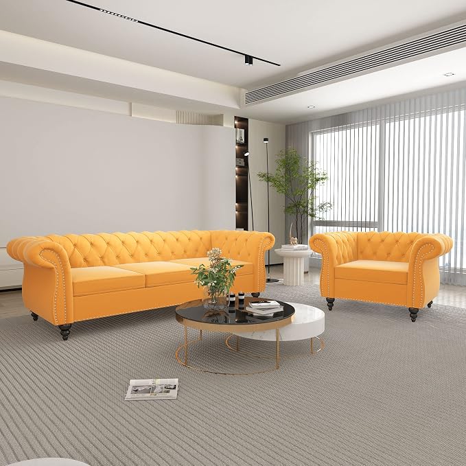QHITTY 2 Piece Living Room Set, Sectional Chesterfield Sofa Chair Contemporary by QHITTYFurnitureLife