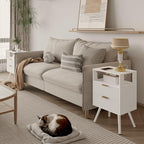 JOONEE White Nightstand with Charging Station and LED Lights, Modern Bedside - Image 3