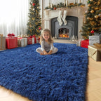 Amdrebio Navy Blue Furry Shaggy Area Rug 5x7 - Image 4