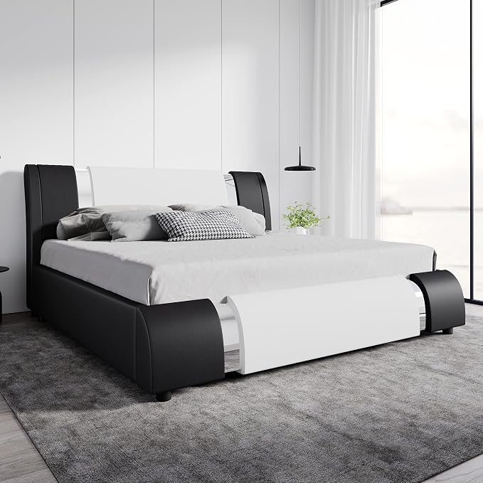 SHA CERLIN Modern Faux Leather King Bed Frame by SHACERLIN