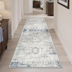 Soalmost Runner Rug 2x5 Washable Non-Slip Kitchen Entry Runners Blue/Ivory | - Image 2