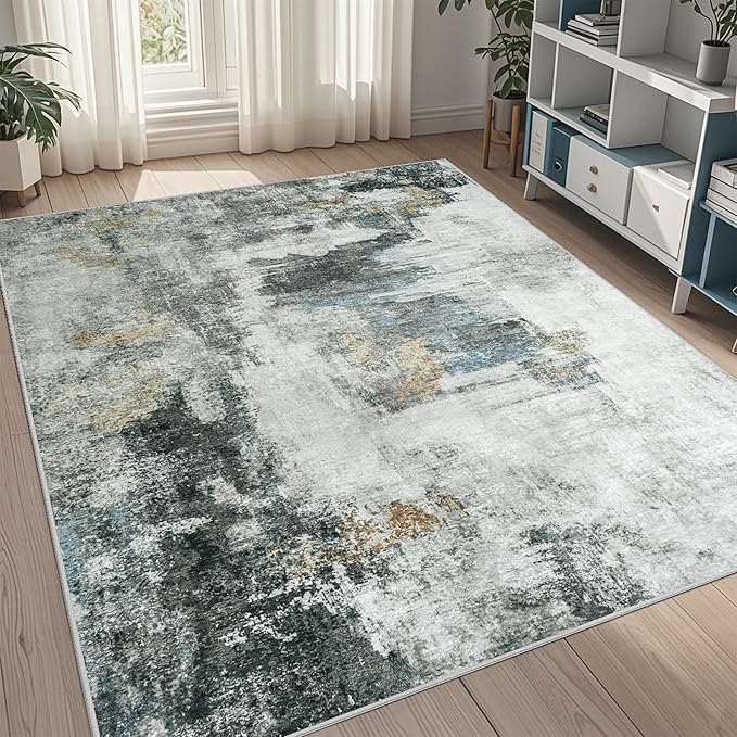 5x7 Area Rugs for Living Room Washable Bedroom Dining Room Black Gold | Modern by Aelenmu