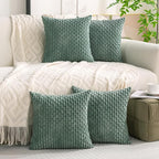 Set of 4 Teal Green Decorative Throw Pillow Covers 24x24 Inch Corduroy Pillow - Image 3