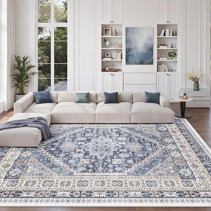 8x10 Area Rugs for Living Room, Large Washable Rug, Dining Room, Low Pile by Zesthome