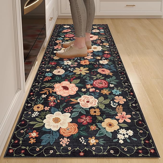 DUKINO 2x6 Runner Rug for Hallway, Washable Runner Rug Non Slip, Floral Indoor by DUKINO