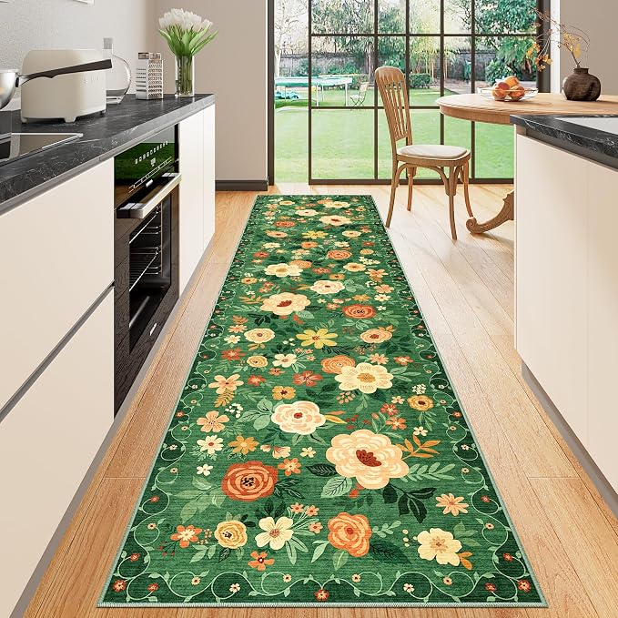 DUKINO 2.6x10 Hallway Runner Rug Washable Kitchen Rugs Non Slip Dark Green | - Image 5