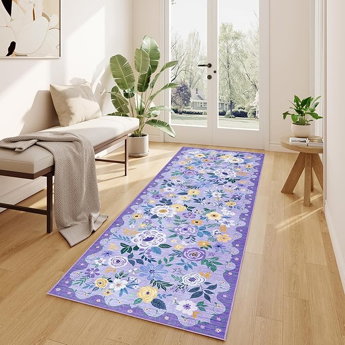 DUKINO 2x6 Runner Rug for Hallway, Washable Kitchen Rugs Non Slip, Floral - Image 3
