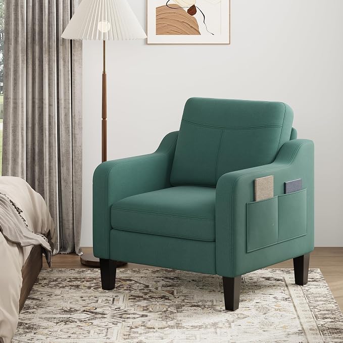 Accent Chair for Living Room Modern Linen Upholstered Armchair Side Wooden - Image 8
