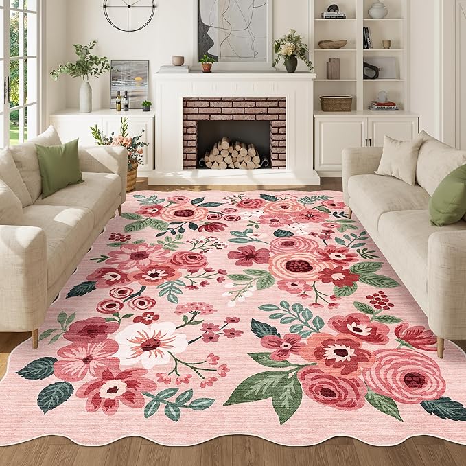 DUKINO 5x7 Area Rugs for Bedroom, Floral Washable Rug Non Slip, Stain Resistant by DUKINO