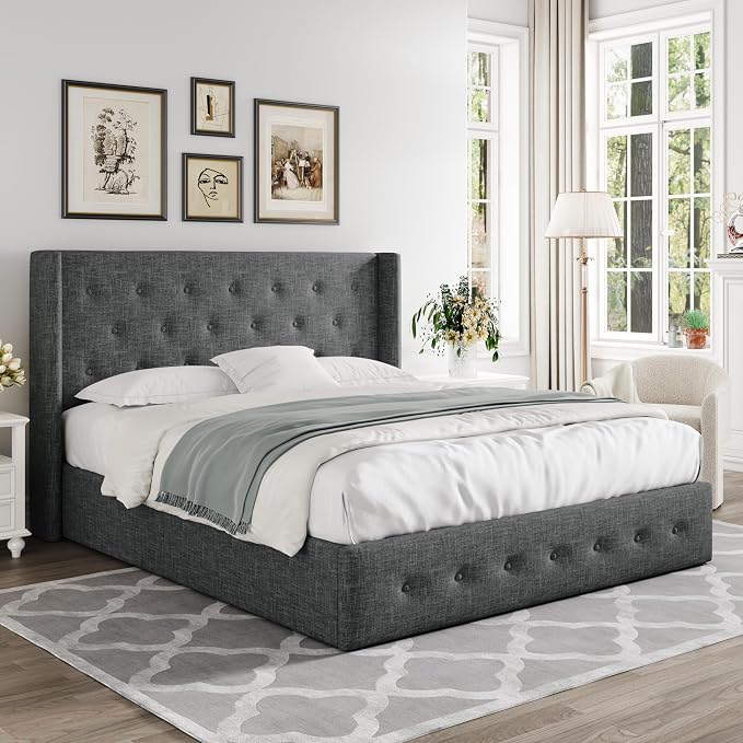 Allewie Queen Size Lift Up Storage Bed, Button Tufted Headboard - Image 8