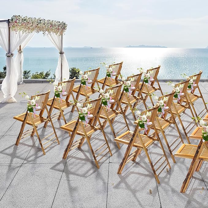VINGLI Bamboo Folding Chair, Foldable Dining Wood Chairs Comfortable Seat - Image 7
