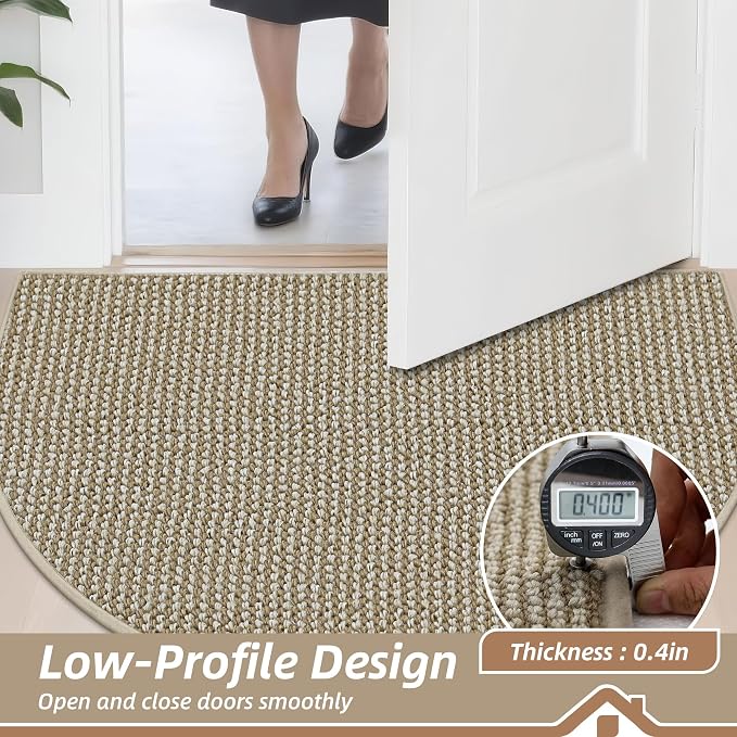 BEQHAUSE Dirt Trapper Door Mat 24" x 36" Half Circle Non Slip, Light Beige | - Image 5