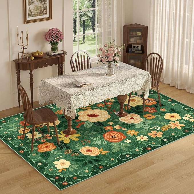DUKINO 5x7 Area Rug Floral Washable Rug - Image 4