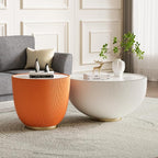 Round Marble Coffee Table Set of 2, 2 Piece Coffee Table and End Table by Henf