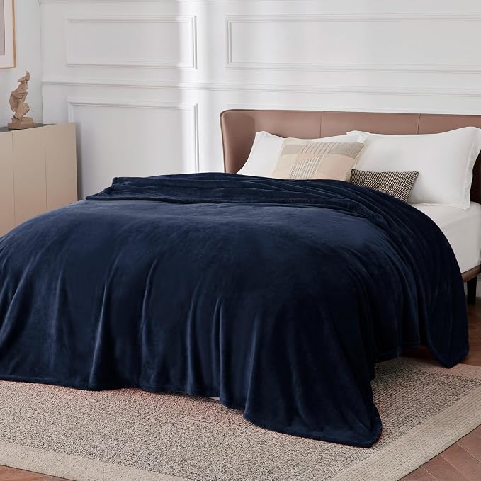 Bedsure GentleSoft Navy Fleece Blankets Queen Size - Image 6