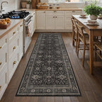 Schweek 2.6x8 Runner Rugs Non Slip Vintage Floral Washable Runner Black | by Schweek