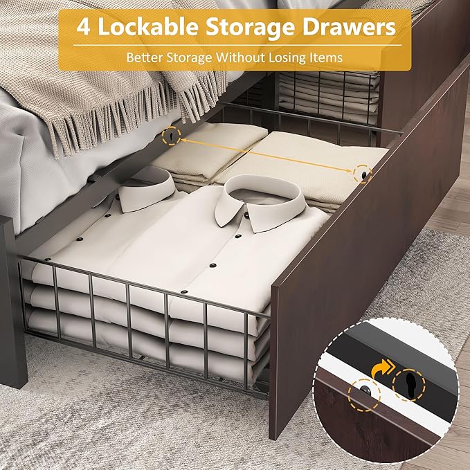 Lifezone Full Bed Frame with 2-Tier Storage Headboard, Metal Platform Bed Frame - Image 6