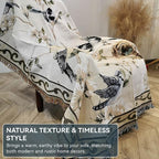 VClife Boho Beige Jacquard Couch Cover Modern Floral Bird Cotton Linen Slipcover - Image 7
