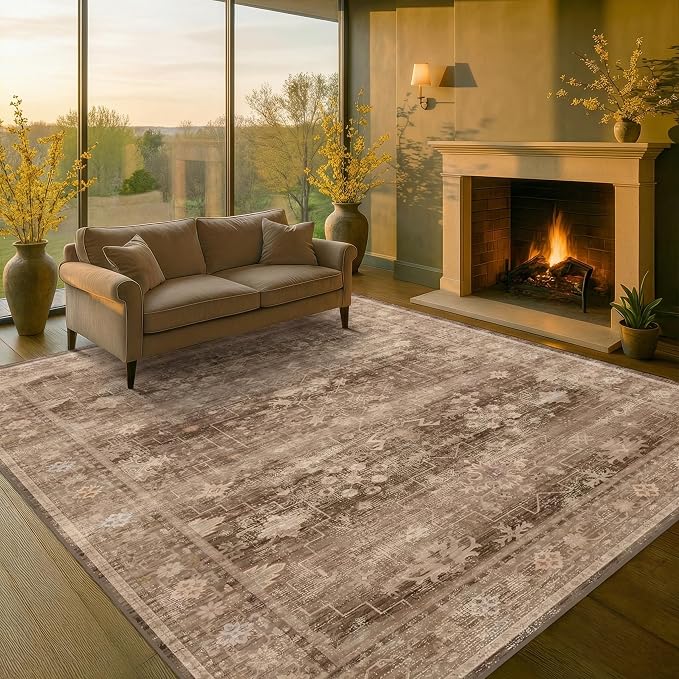 Boho Brown Living Room Rug 6x8 by HazoHaus