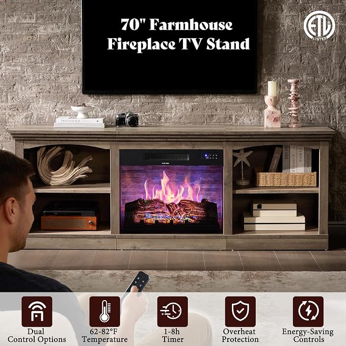 AMERLIFE 70 Inch Fireplace TV Stand - Image 2