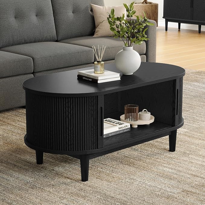 LINSY HOME Round Coffee Table, 31.5" Drum Coffee Table - Image 2