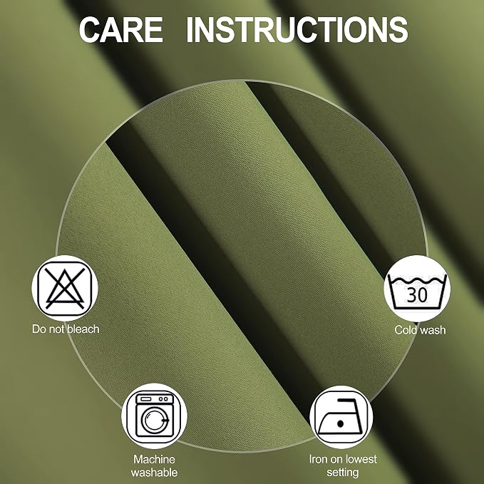Olive Green Blackout Curtains/52 x 84 Inch Long/Set of 2 Curtain Panels/Thermal - Image 4