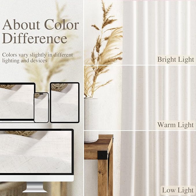 Ivory White Linen 144 Inch Curtains - Image 3