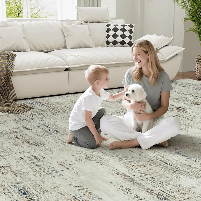 6x9 Washable Area Rug for Living Room Bedroom: Non-Slip Modern Gray White | - Image 7